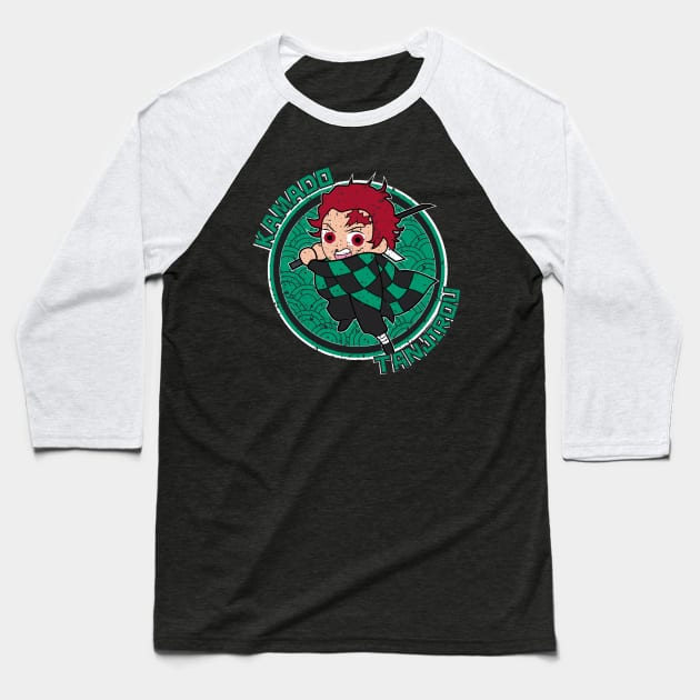 DEMON SLAYER (KIMETSU NO YAIBA): TANJIROU CIRCLE (GRUNGE STYLE) Baseball T-Shirt by FunGangStore